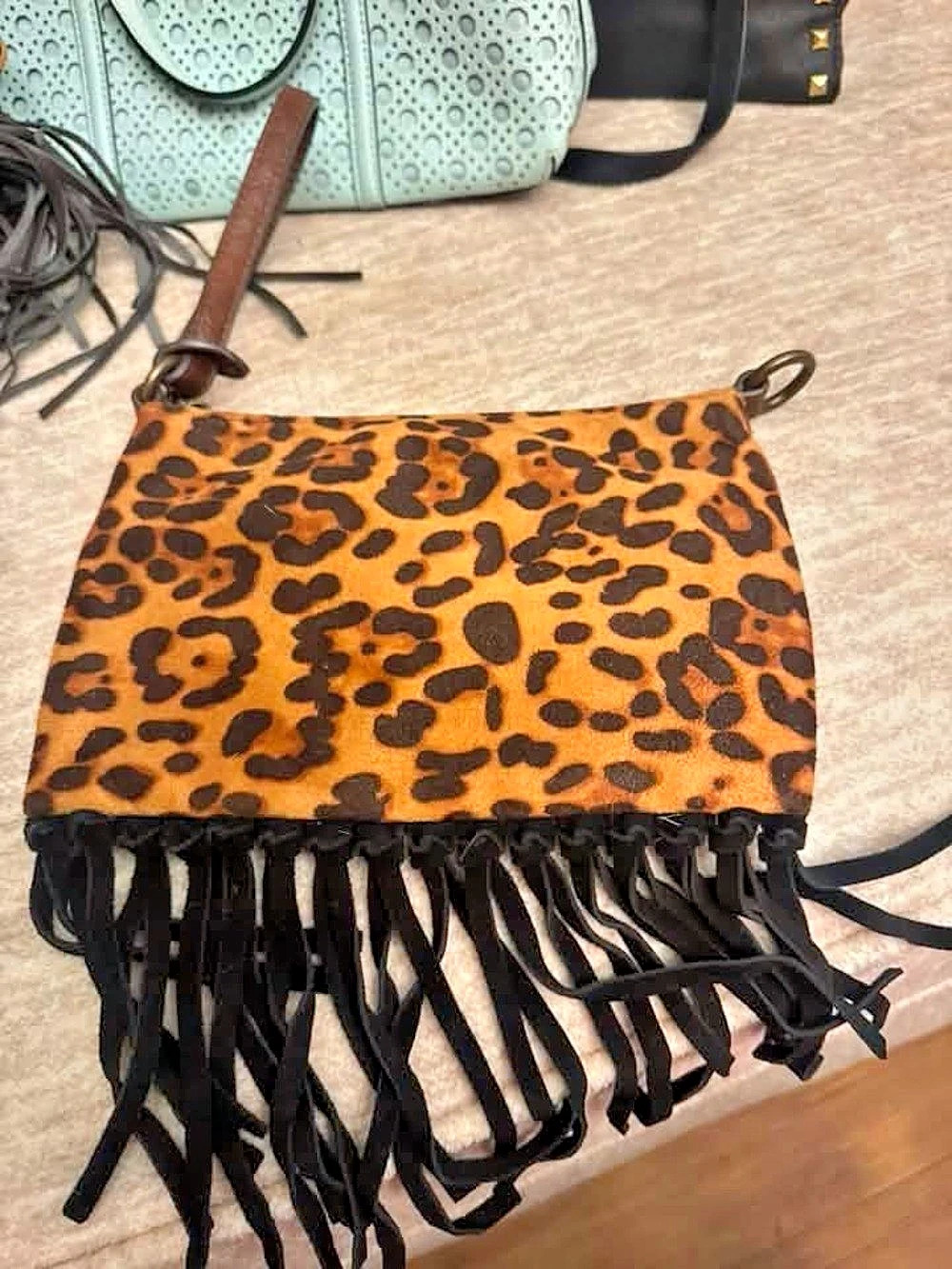 Justin Fringe Wristlet Clutch in cheetah & Red